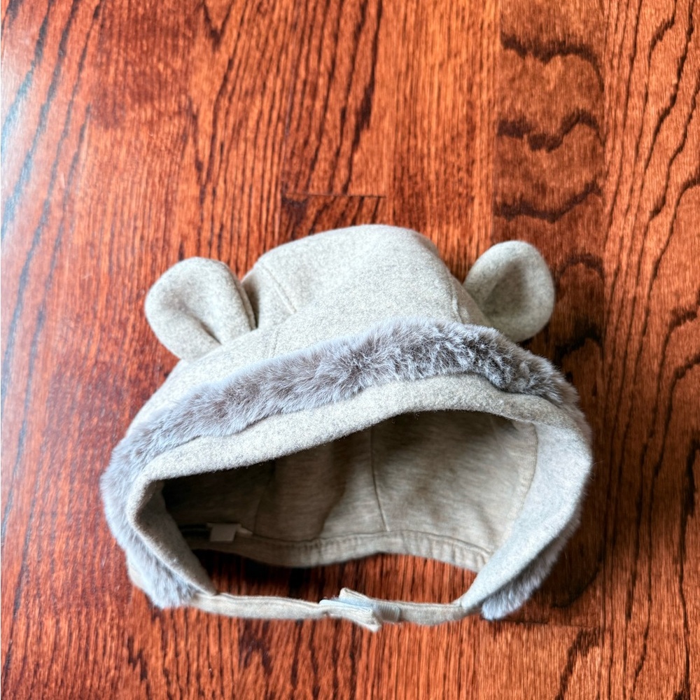 Light Cream & Gray Plush Animal Ear Hat - Size 6-12 months